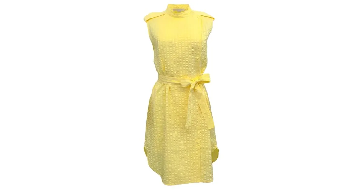 Autre Marque Vestido sin mangas de jacquard amarillo con cinturón anudado de Stella McCartney 