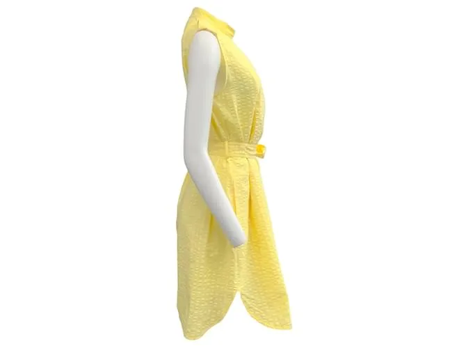 Autre Marque Vestido sin mangas de jacquard amarillo con cinturón anudado de Stella McCartney 