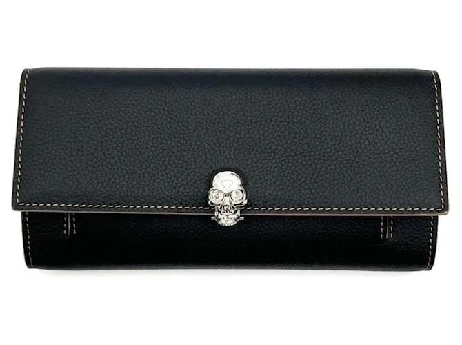 Cartera de cadena Alexander McQueen Long Skull de cuero Negro 