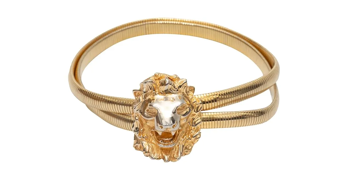 Cinturón elástico con forma de león de metal de Judith Leiber en tono dorado Talla US XXS 