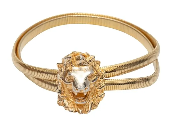 Cinturón elástico con forma de león de metal de Judith Leiber en tono dorado Talla US XXS 