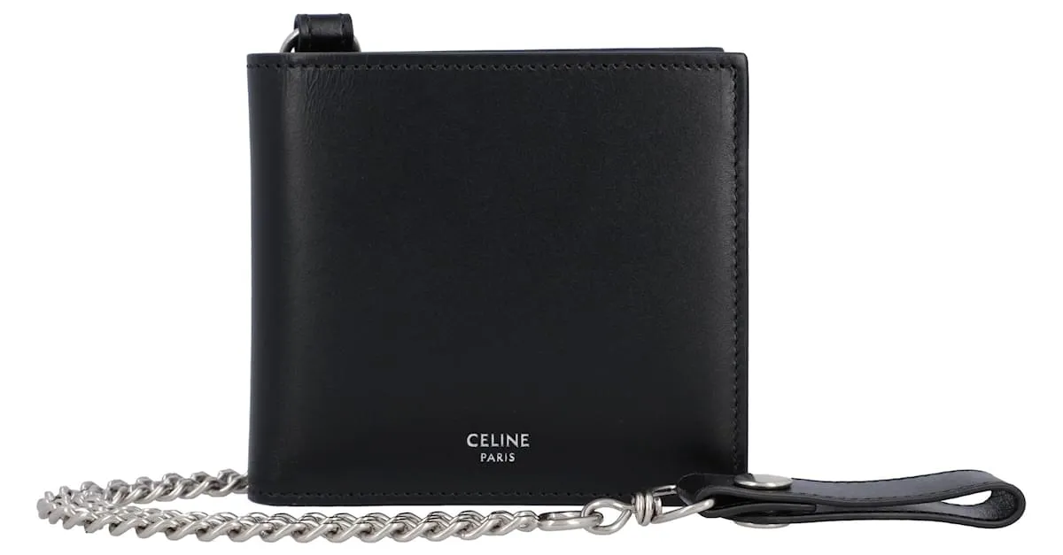 Céline Cartera bifold media Celine con cadena Negro 