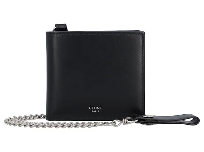 Céline Cartera bifold media Celine con cadena Negro 