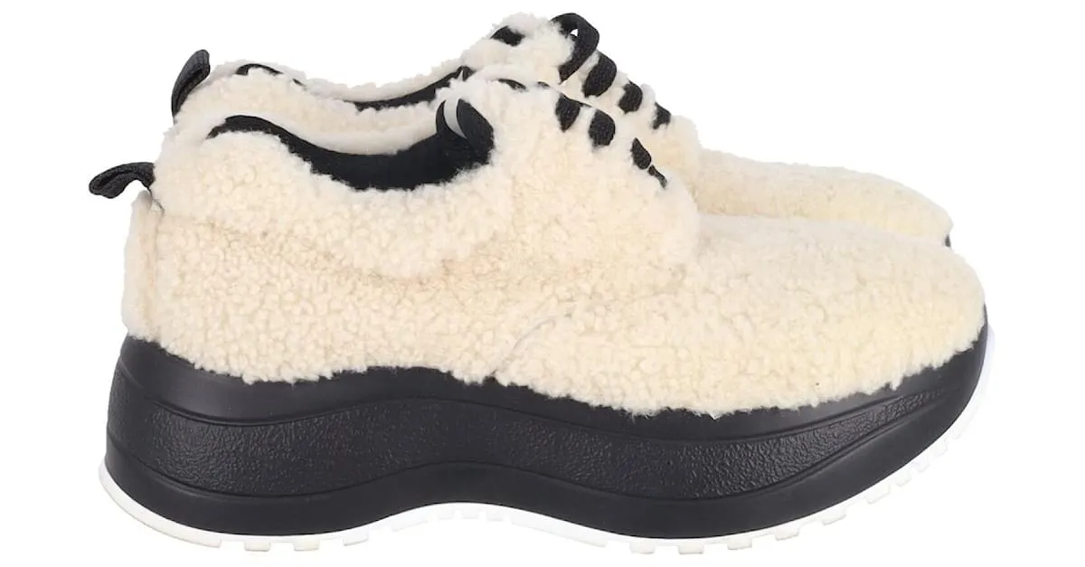 Céline Zapatillas Celine Delivery Shearling Platform en lana color crema Blanco Crudo 