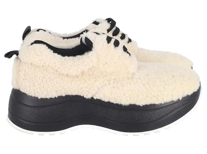 Céline Zapatillas Celine Delivery Shearling Platform en lana color crema Blanco Crudo 