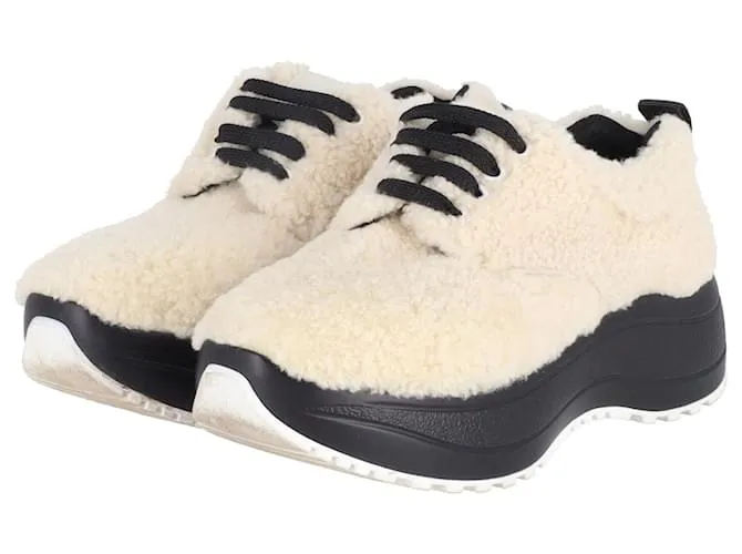 Céline Zapatillas Celine Delivery Shearling Platform en lana color crema Blanco Crudo 