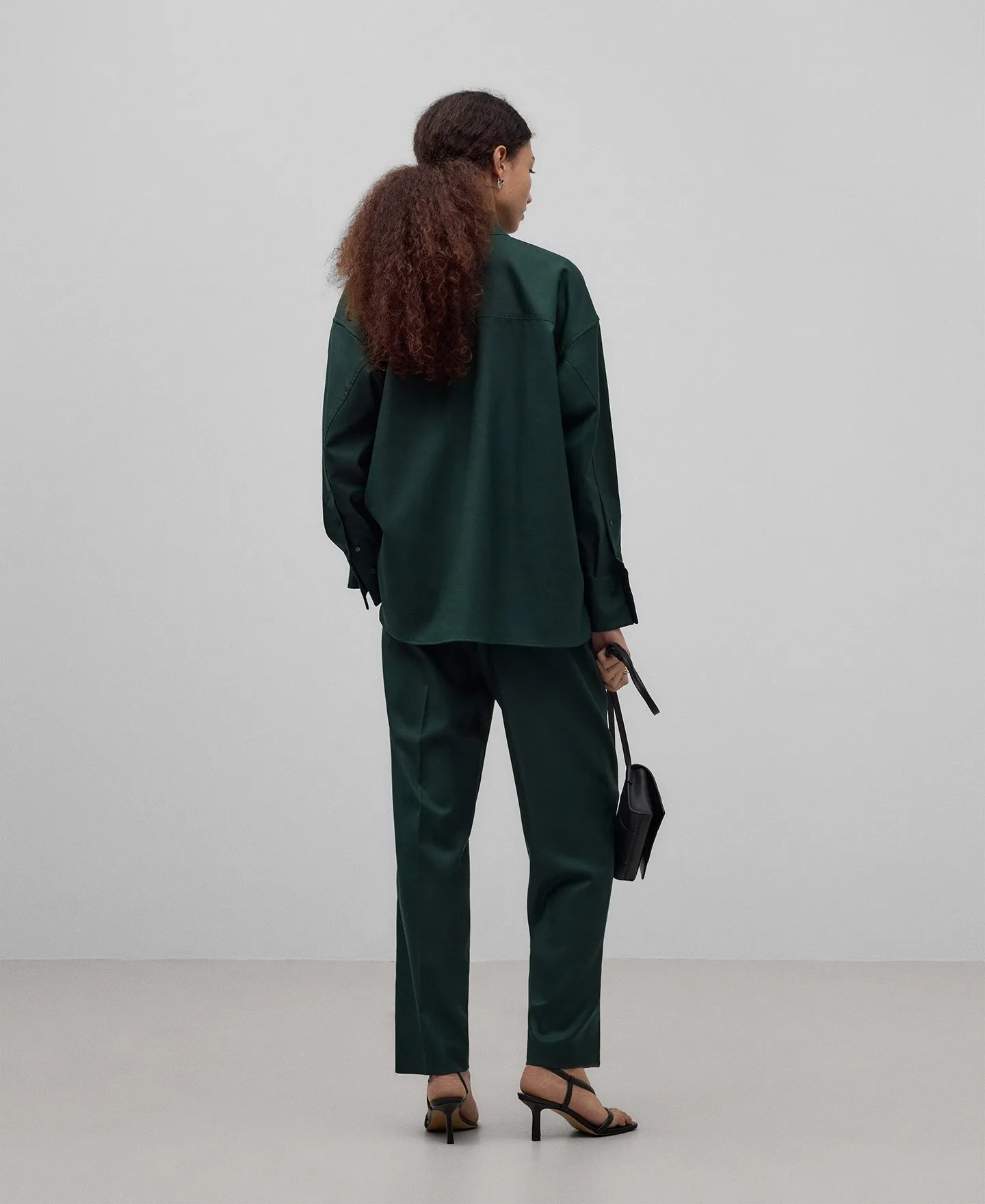 Dark green mandarin collar shirt woman