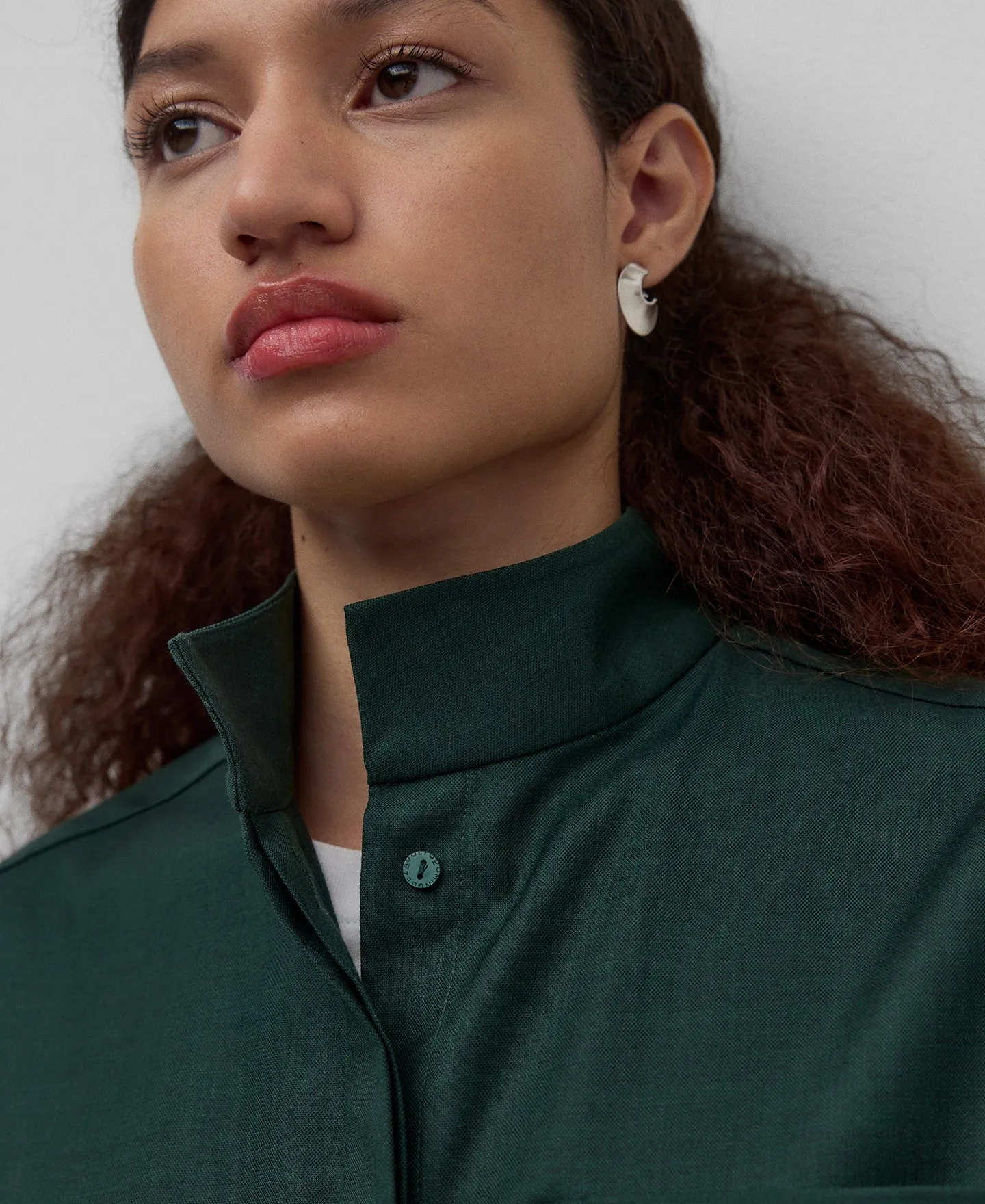 Dark green mandarin collar shirt woman