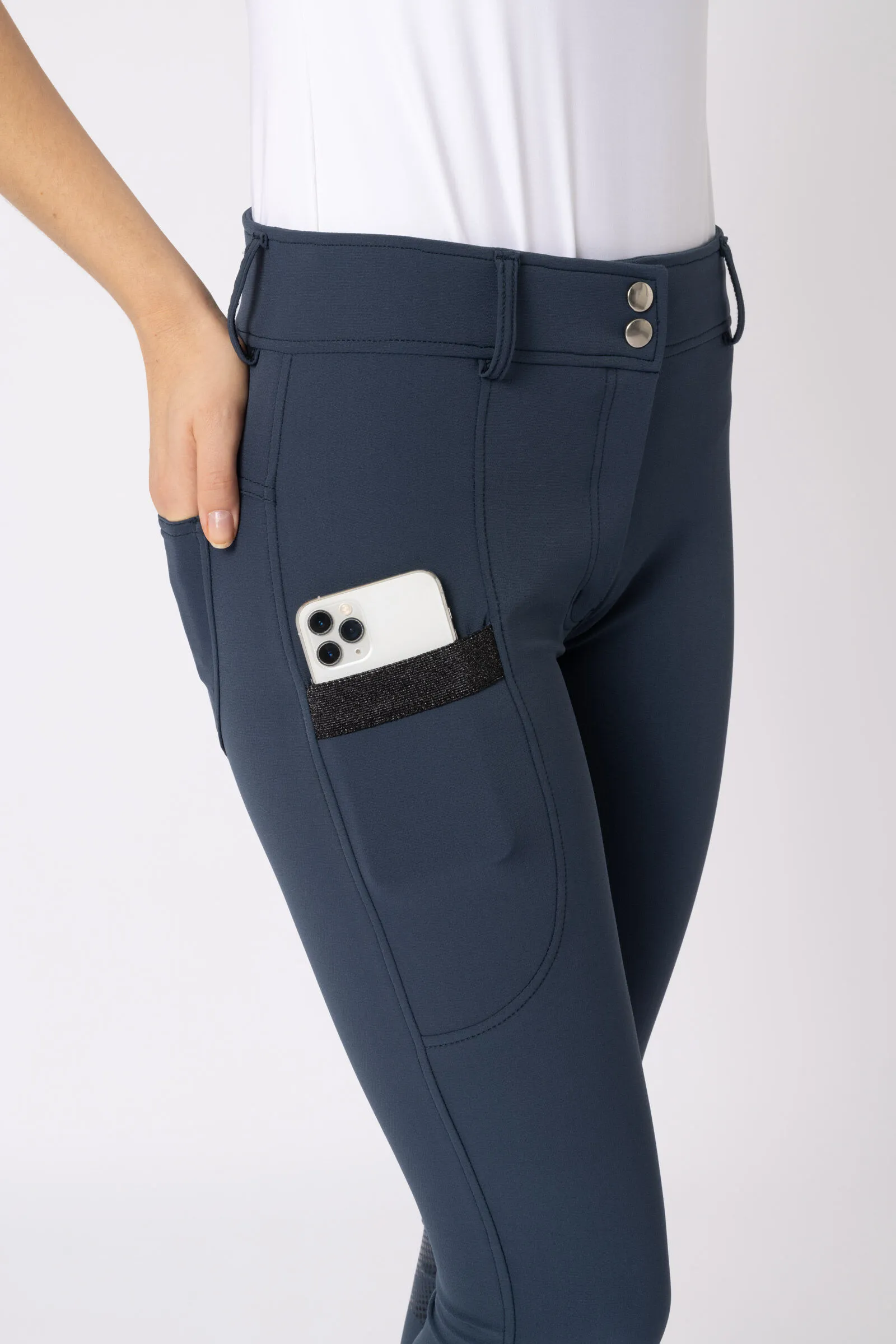 Horze Pantalones de Montar con Cintura Alta, Asiento Completo de Silicona y Bolsillo para Móvil para Mujer