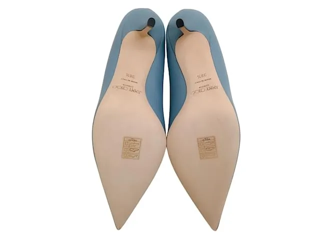 Jimmy Choo Amor De Cuero Azul Ahumado 85 Zapatillas 