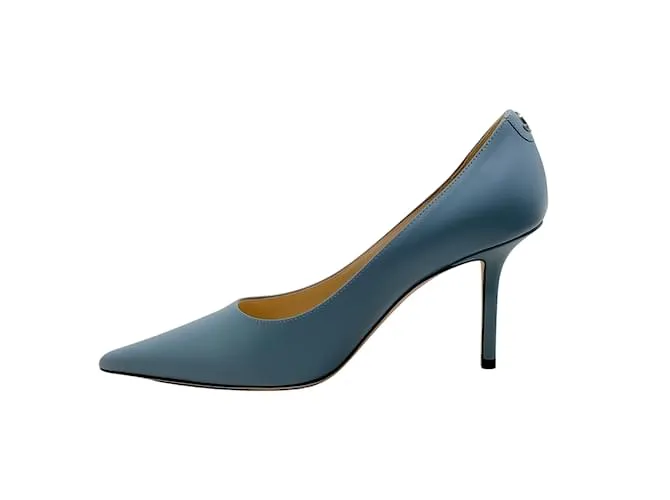 Jimmy Choo Amor De Cuero Azul Ahumado 85 Zapatillas 