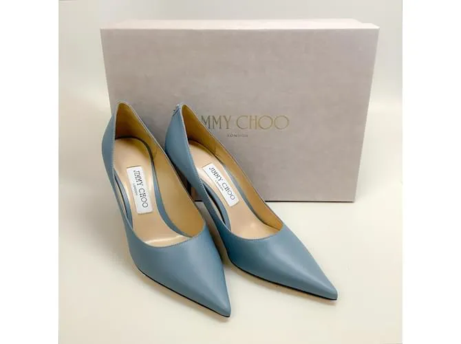 Jimmy Choo Amor De Cuero Azul Ahumado 85 Zapatillas 