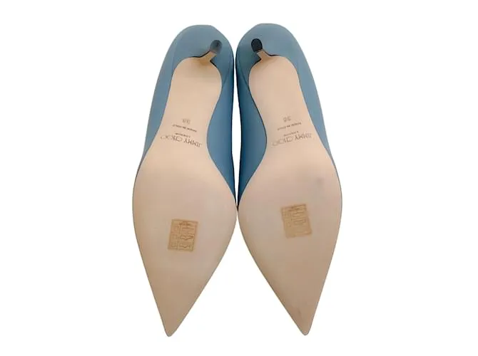 Jimmy Choo Amor De Cuero Azul Ahumado 85 Zapatillas 