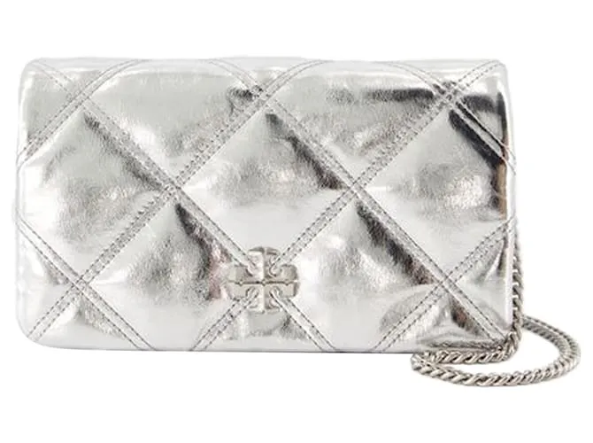 Kira Diamond Cartera Con Cadena - Tory Burch - Cuero - Plata Metálico 