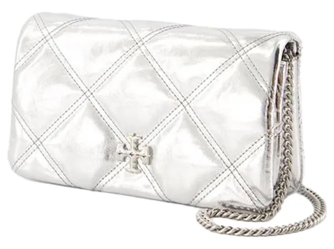 Kira Diamond Cartera Con Cadena - Tory Burch - Cuero - Plata Metálico 