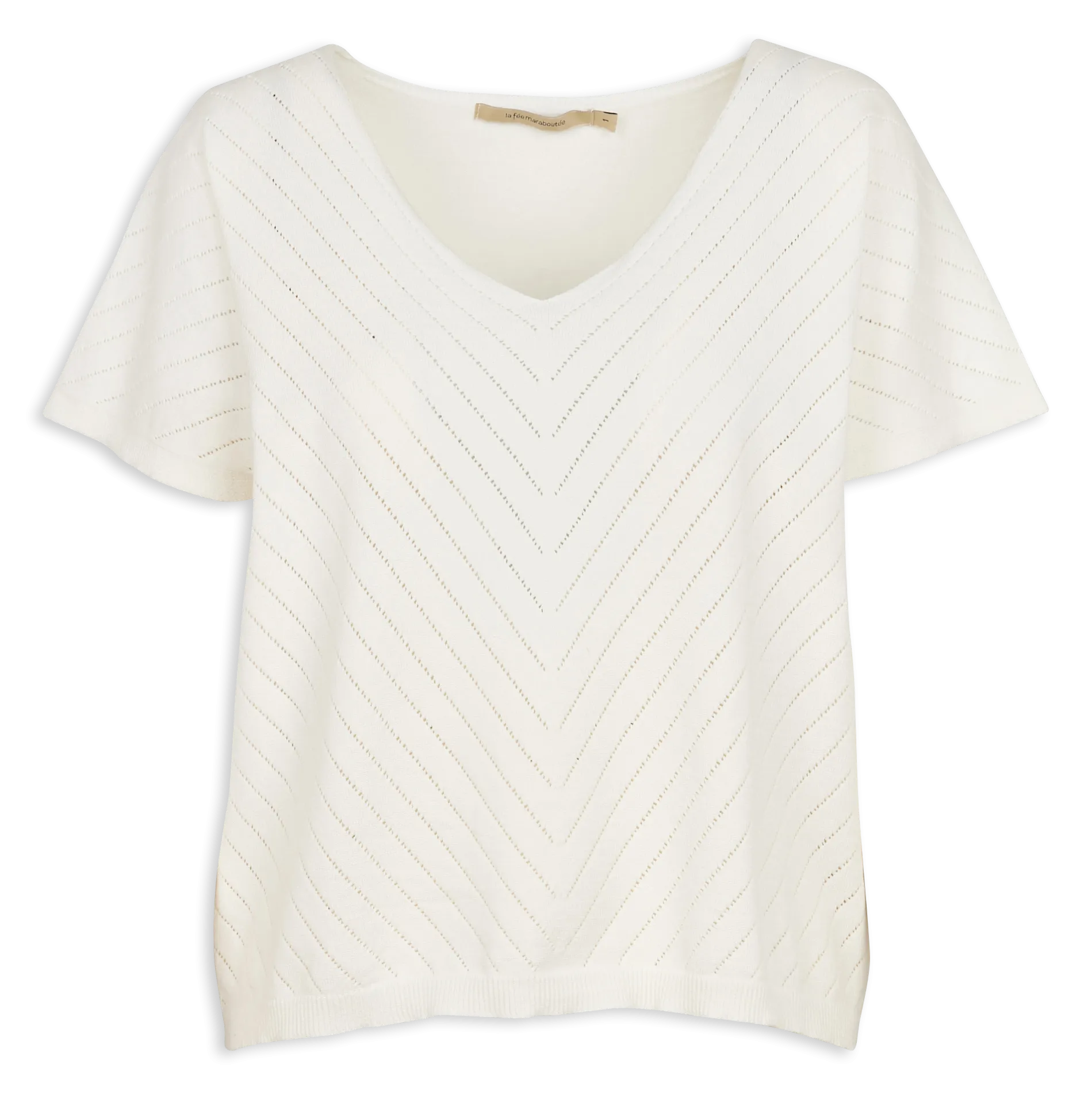 LA FEE MARABOUTEE Jersey de punto calado con cuello de pico en blanco