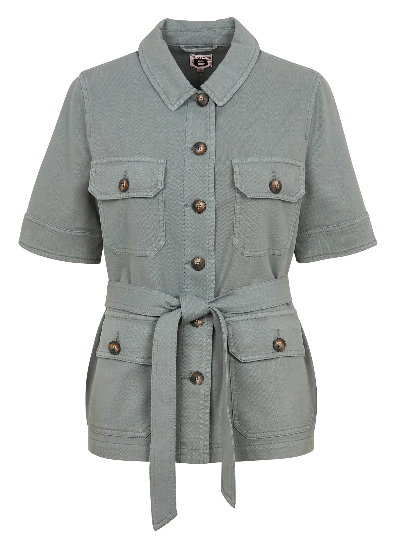 LAZARA - Chaqueta de jacquard de espigas con botones y cinturón en gris