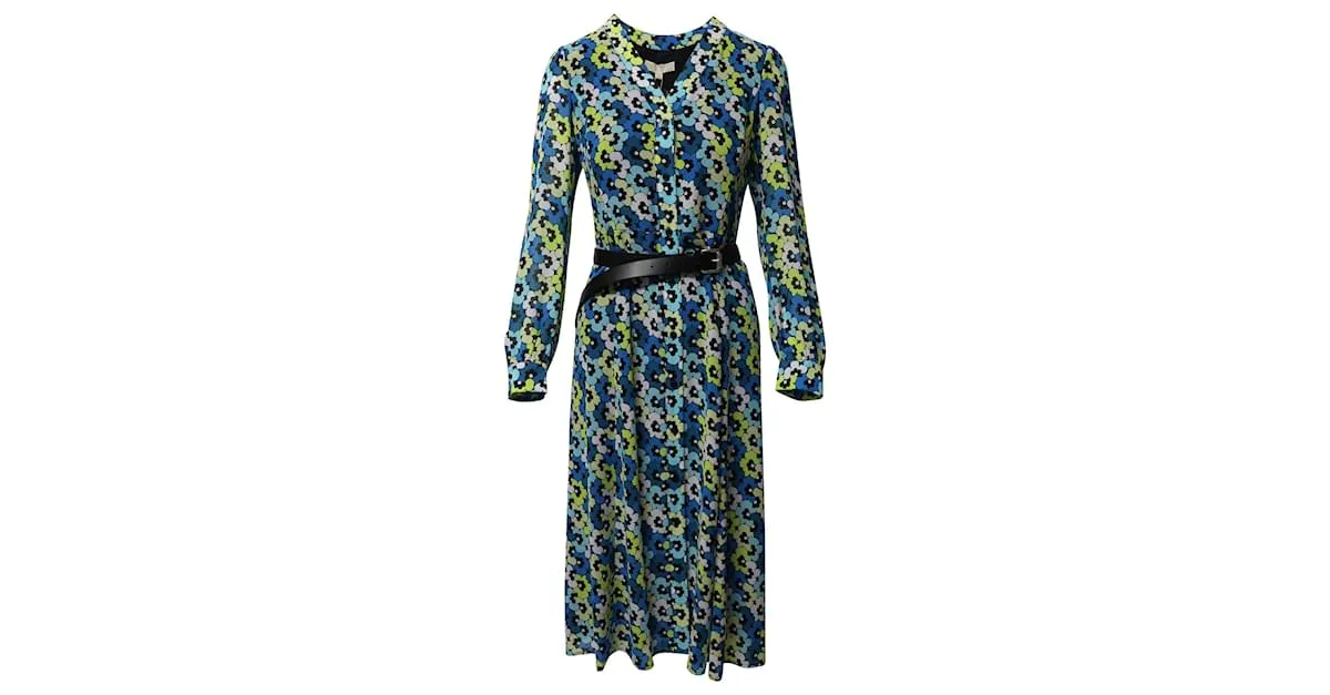 Michael Kors Vestido midi con estampado floral y cinturón en poliéster azul Kate de Michael Kors 