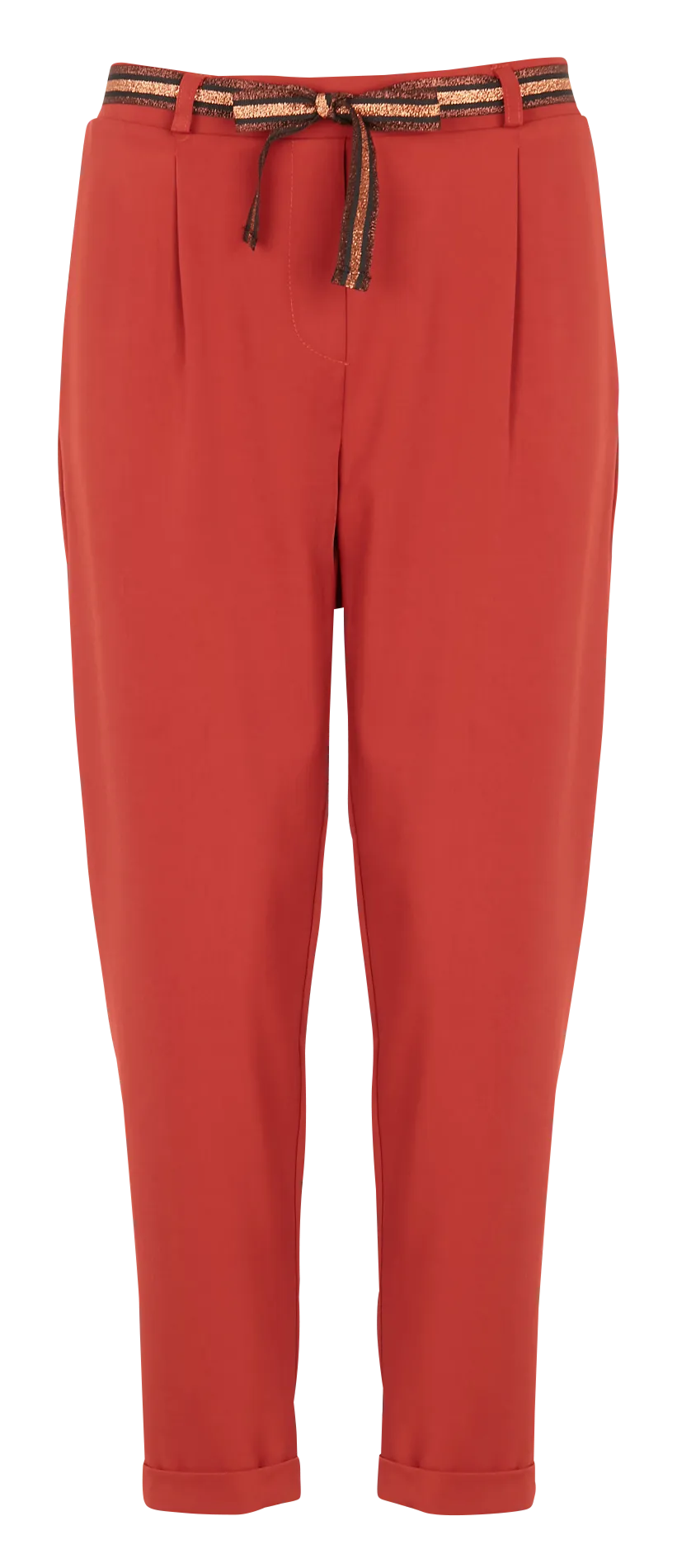 Pantalón ancho de talle alto con cinturón en rojo