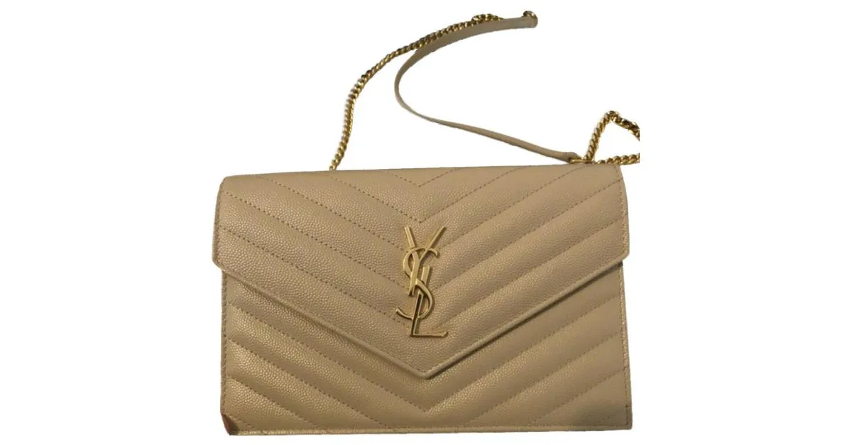 Saint Laurent Sobre de cadena billetera Beige 