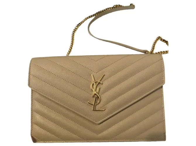 Saint Laurent Sobre de cadena billetera Beige 