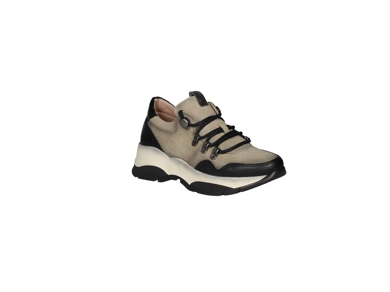 Sneaker Nobuck Taupe Talon Piel Coco y Puntera Negra