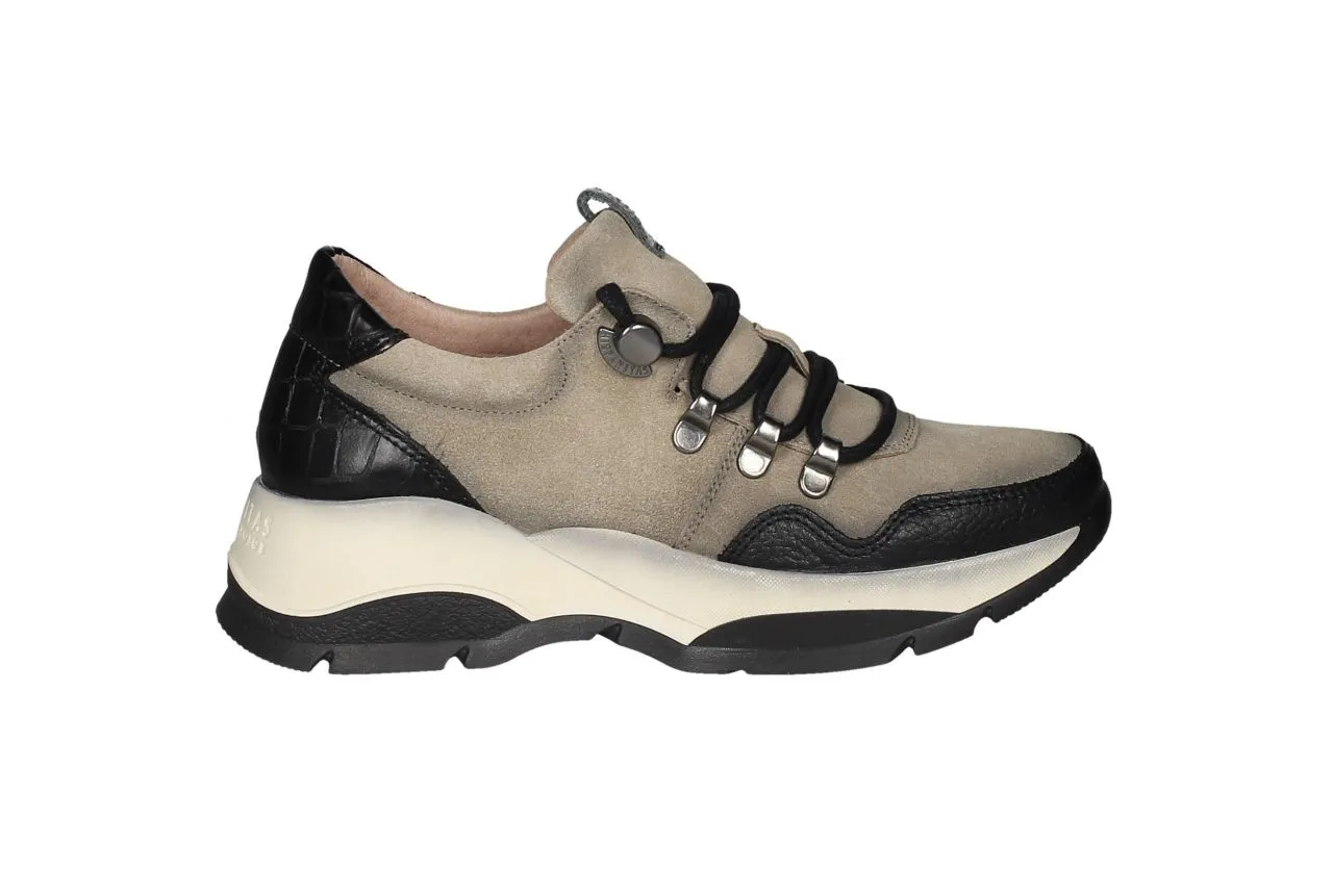 Sneaker Nobuck Taupe Talon Piel Coco y Puntera Negra