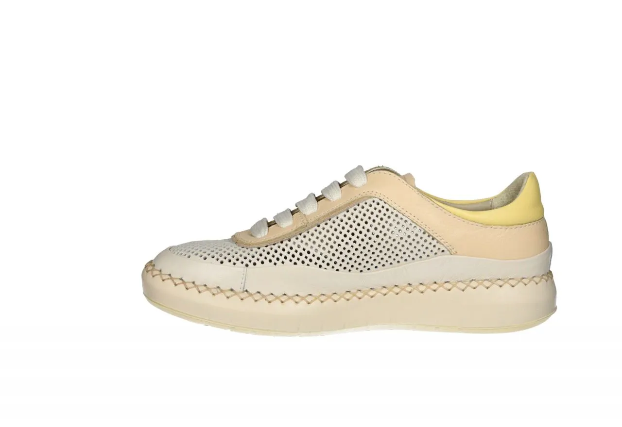 Sneaker Piel Beig Calados Pieza Talon Amarillo