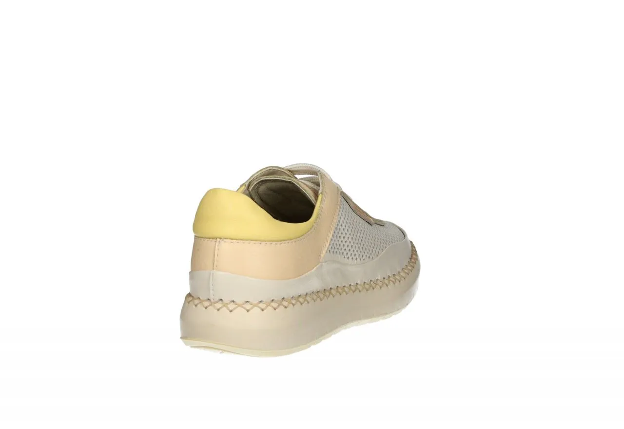 Sneaker Piel Beig Calados Pieza Talon Amarillo