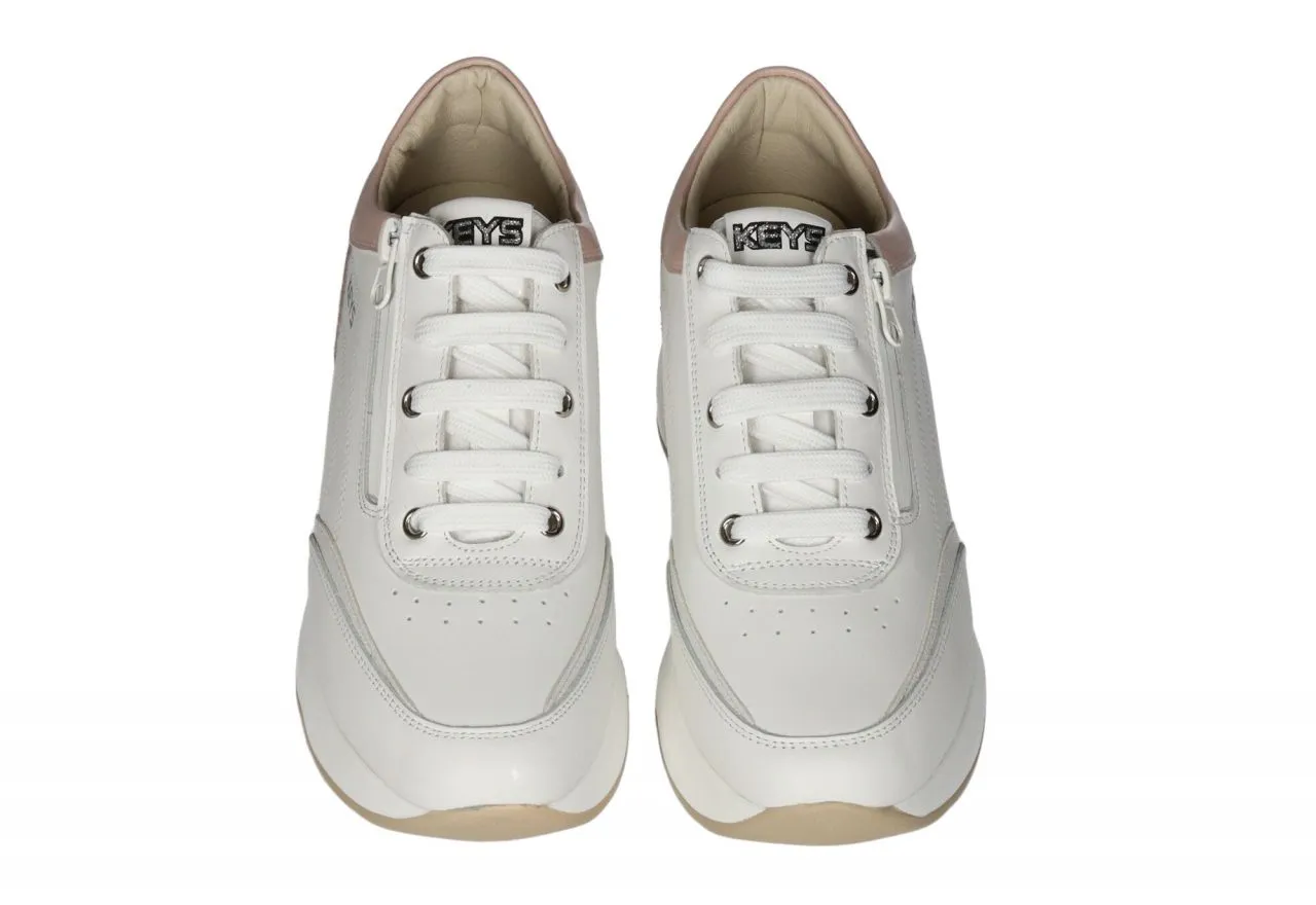 Sneaker Piel Blanco Cuello y Talon Rosa Cremallera Lateral CuÑa Blanca