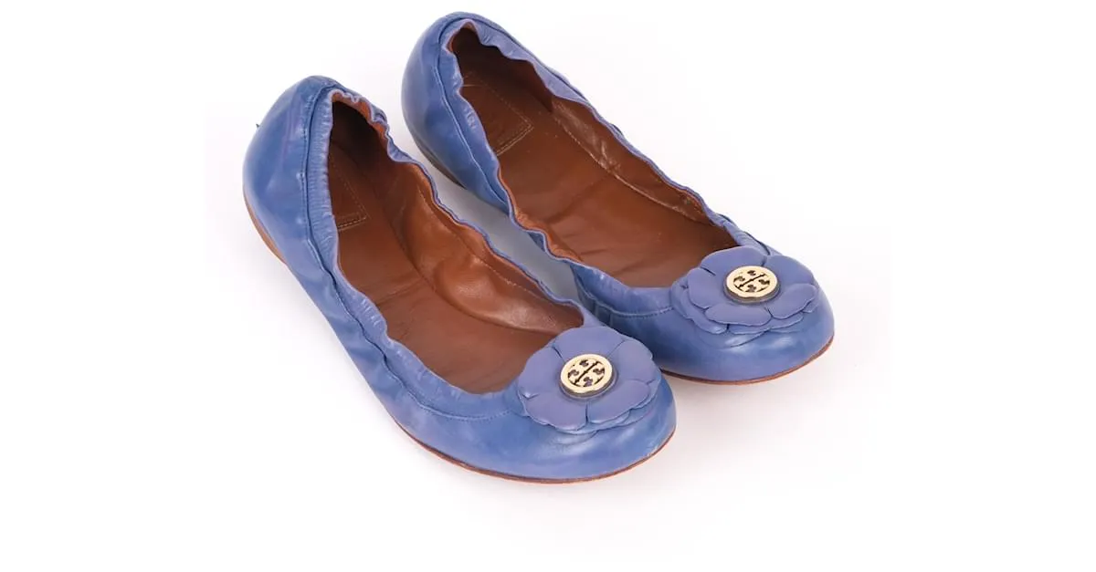 TORY BURCH Bailarinas T.UE 38 cuero Azul 