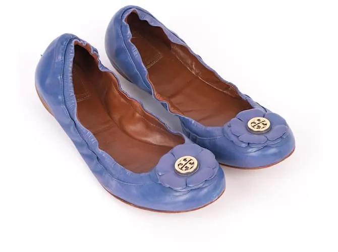 TORY BURCH Bailarinas T.UE 38 cuero Azul 