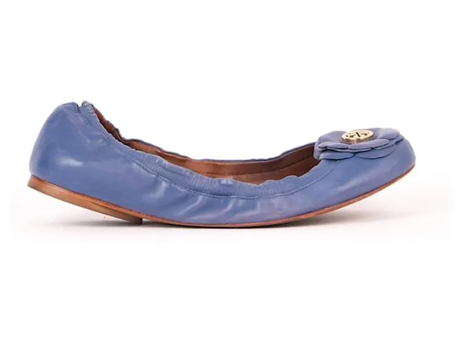 TORY BURCH Bailarinas T.UE 38 cuero Azul 