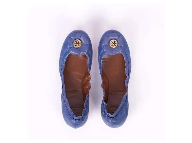 TORY BURCH Bailarinas T.UE 38 cuero Azul 