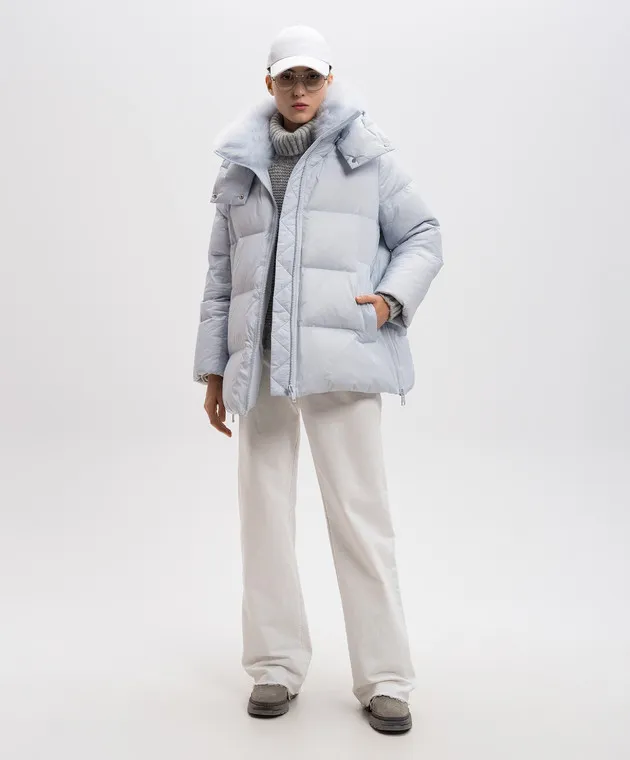 Yves Salomon Army Blue down jacket with fur