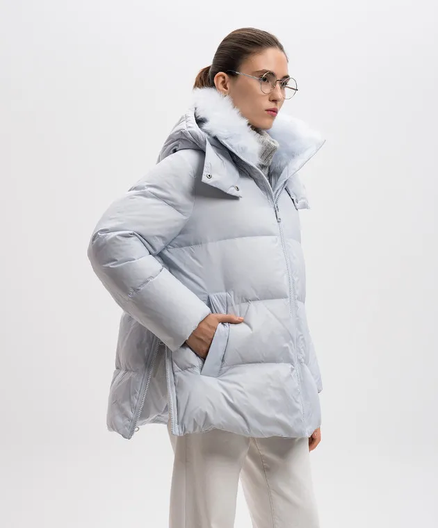 Yves Salomon Army Blue down jacket with fur